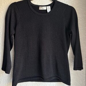 Vintage Laura Ashley‎ 90s Classic Black Shimmer Metallic 3/4 Sleeve Top PS